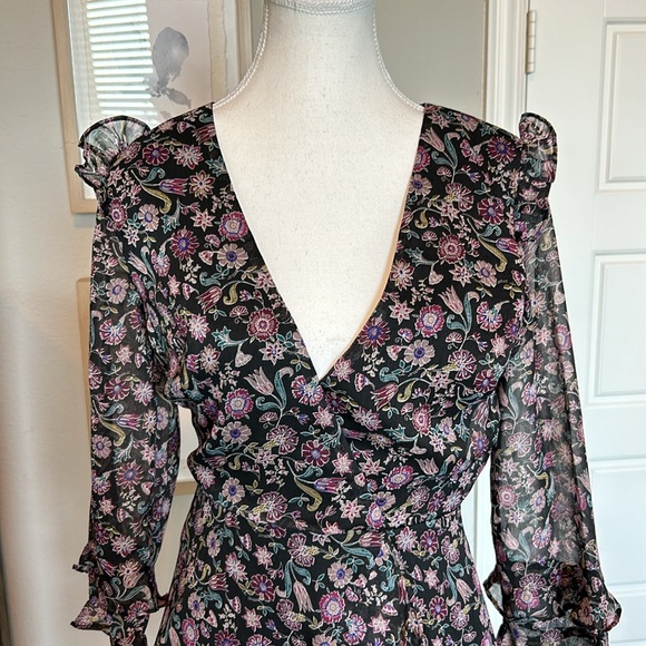 The Impeccable Pig | Black Floral Ruffled Fit & Flare Dress | Medium - Picture 4 of 16